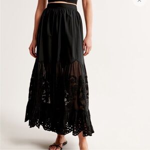 Abercrombie & Fitch Black Cut Out Tiered Maxi Skirt